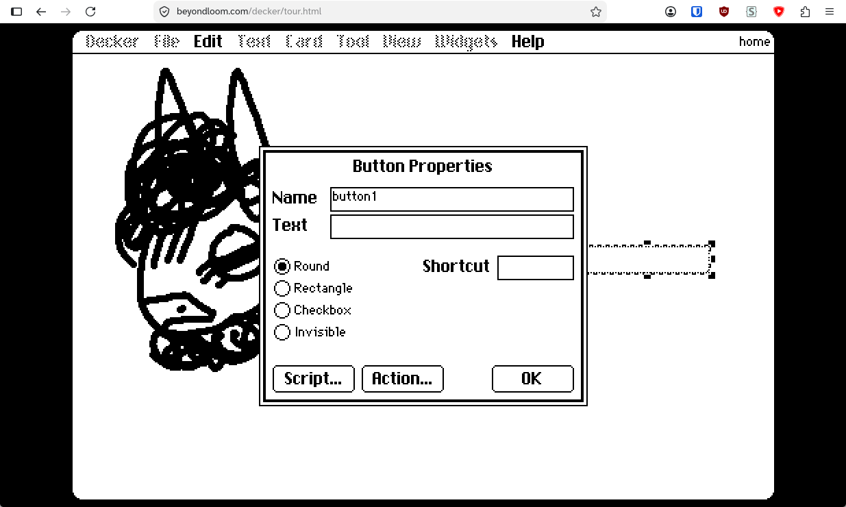 A screenshot of a dekcer's modal popup for setting a button's properties.