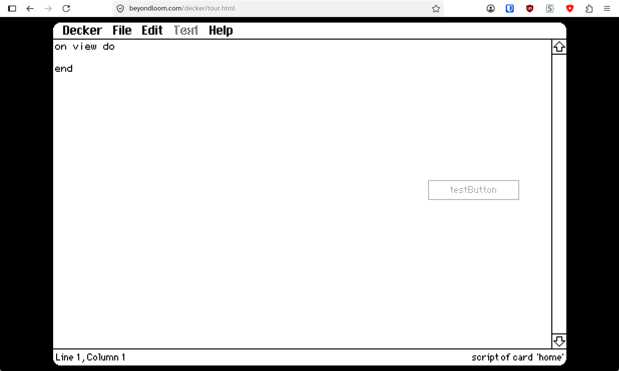 screenshot of decker's code editor. A button is visible, however it is only a outline of it with the code name for it.