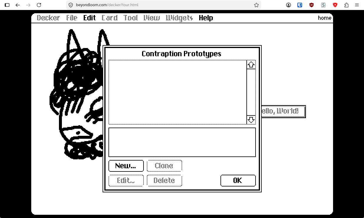 The prototype modal for adding new contraptions.