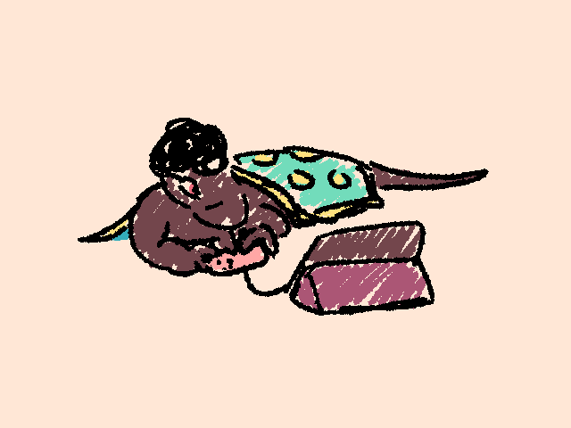 Me, a afro'd monitor lizard, under a nice blanket. I'm playing video games on some nondescript computing device. Me, a afro'd monitor lizard, under a nice blanket. I'm playing video games on some nondescript computing device.