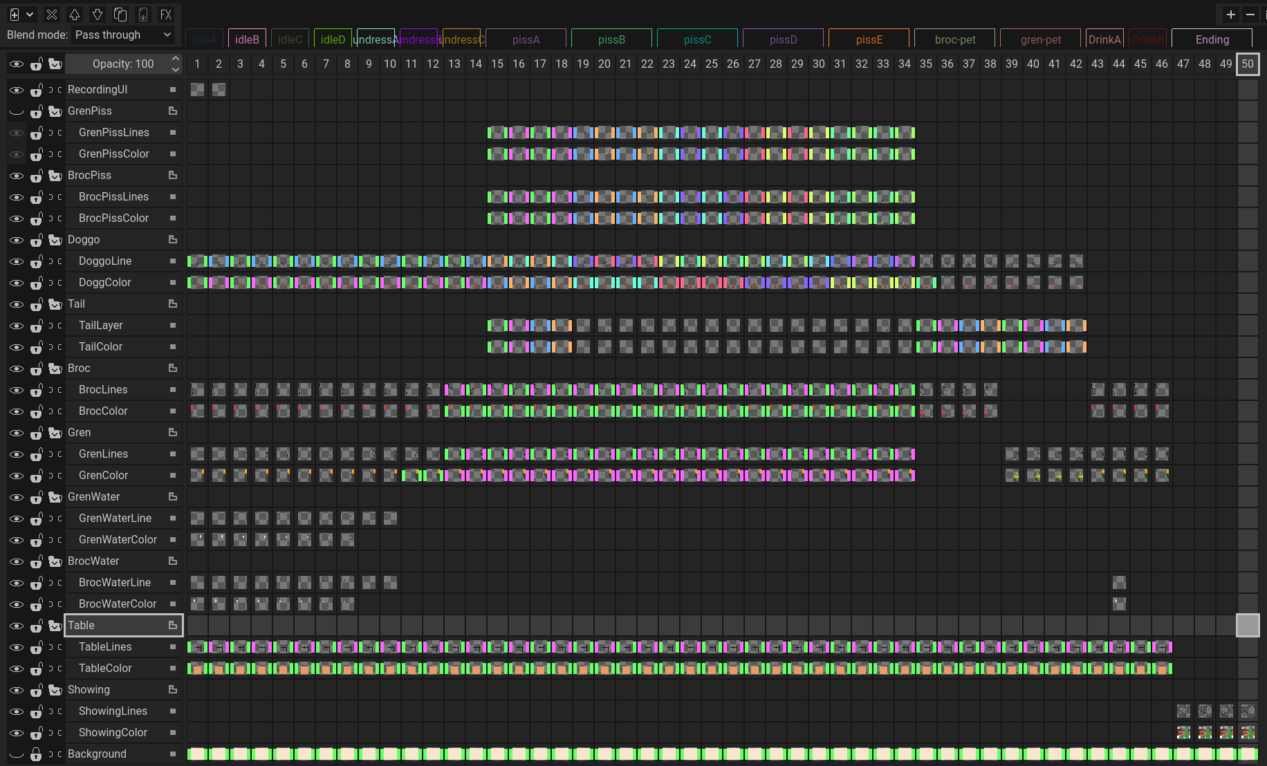 A screenshot of the final time line, layers have been organized into folders. It's composed of 22 image layers.